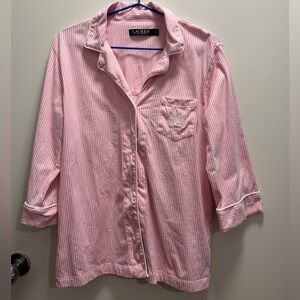 Lauren Ralph Lauren Pink Striped Casual Pajama 100% cotton Shirt EUC